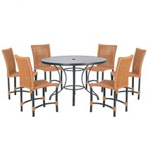 Mesa Ascoli 120 Cm Com 6 Cadeiras Cannes De Alumínio Trama Terra Cota