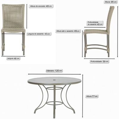 Mesa Ascoli 120 Cm Com 6 Cadeiras Cannes De Alumínio Trama Rami