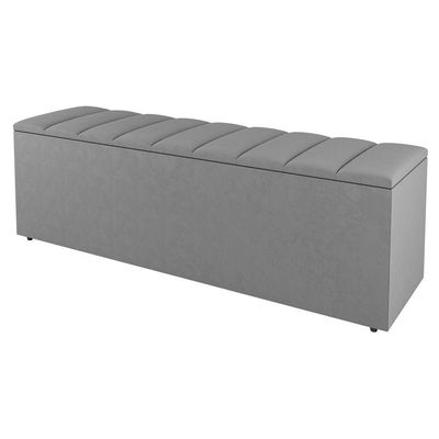 Cabeceira E Baú Cama Box Queen Size Cora 160cm Suede Cinza