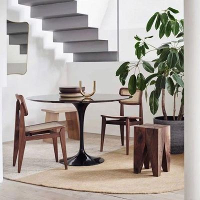 Mesa De Jantar Tulipa Saarinen Redonda 80 Cm Tampo Laqueado Cores Preto