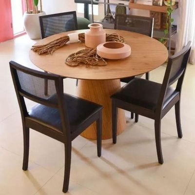 Mesa De Jantar Cone Redonda 120 Cm Base Madeira Freijó Tampo Freijó