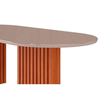 Mesa de Sala Jantar Ester c/Tampo Madeirado Vidro Oval 210x100cm Cinamomo/Off White - Cimol