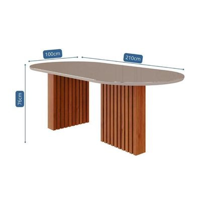 Mesa de Sala Jantar Ester c/Tampo Madeirado Vidro Oval 210x100cm Cinamomo/Off White - Cimol