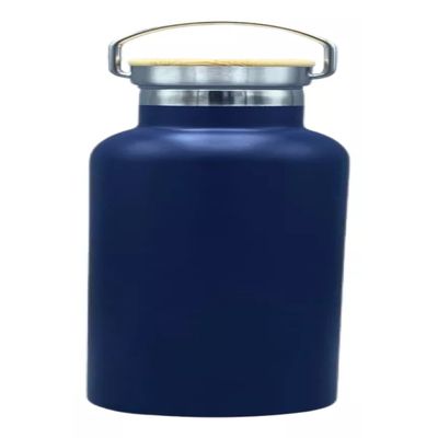 Garrafa Termica Azul Squeeze 750ml De Aço Inox Com Tampa De Bambu Amigold