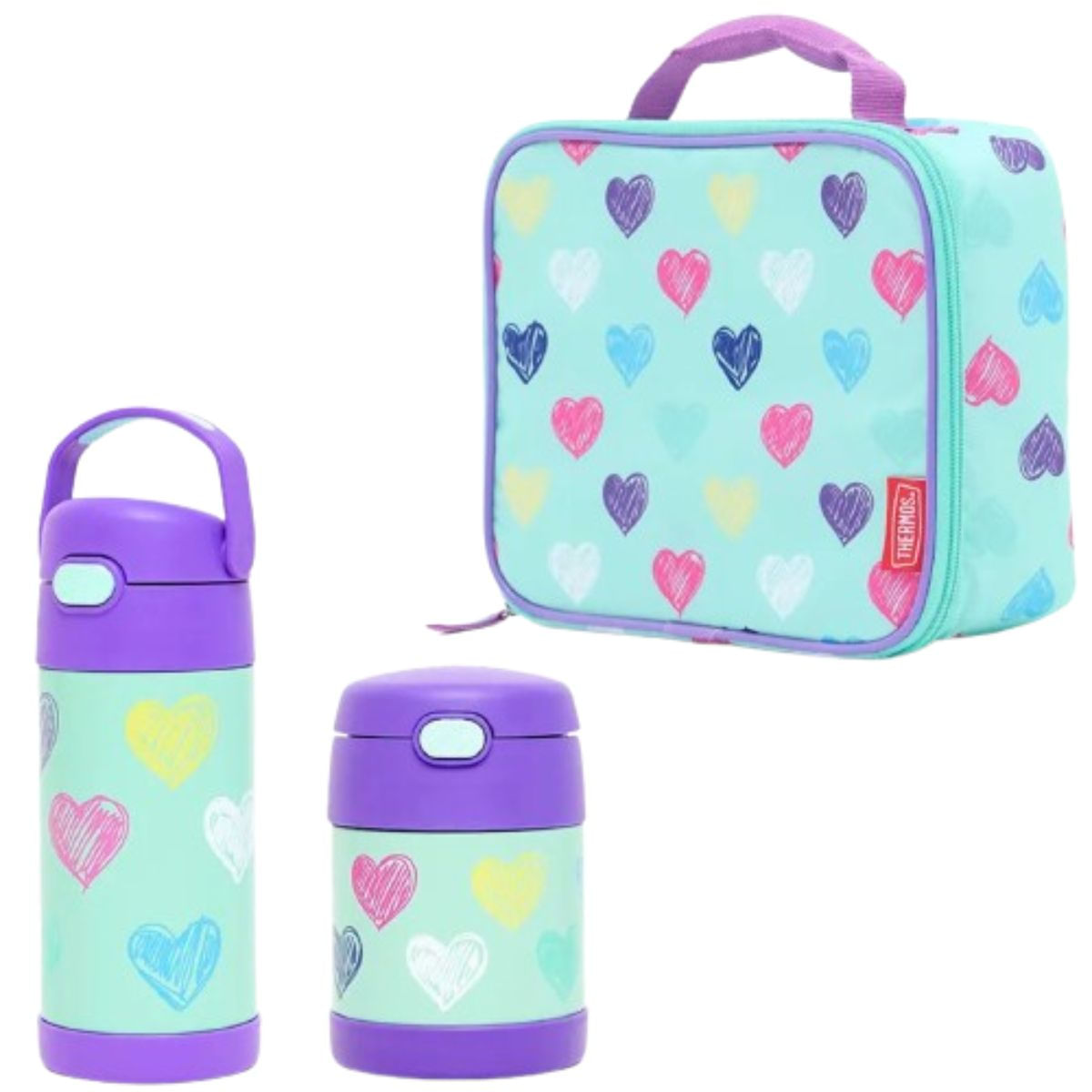 KIT INFANTIL FUNTAINER CORAÇÕES COLORIDOS - THERMOS