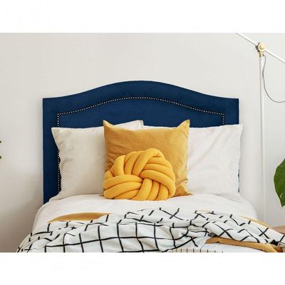 Cabeceira Solteiro 90x60 Suede Azul Tachas Fumê