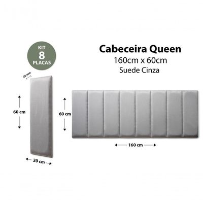Placas Cabeceira Queen 160cm X 60cm 8 Placas Suede Cinza