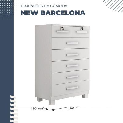 Cômoda New Barcelona 7 Gavetas Com Chave Benetil Móveis Branco