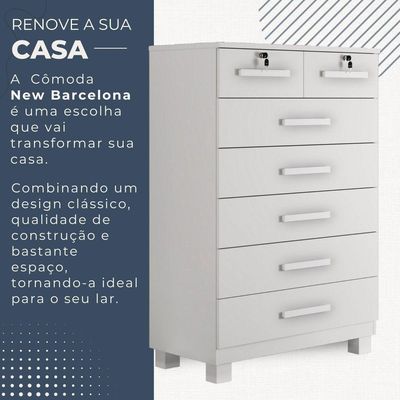 Cômoda New Barcelona 7 Gavetas Com Chave Benetil Móveis Branco