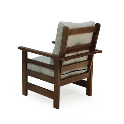 Conjunto Sofá 3 Lugares 2 Poltronas De Madeira Com Almofadas