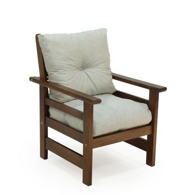 Conjunto Sofá 3 Lugares 2 Poltronas De Madeira Com Almofadas