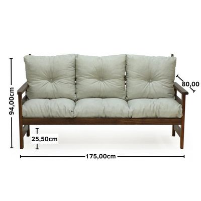 Conjunto Sofá 3 Lugares 2 Poltronas De Madeira Com Almofadas