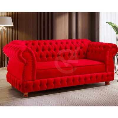 Sofá Chesterfield Moscatto 3 Lugares Via Encanto Veludo Vermelho