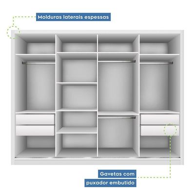 Guarda Roupa Casal 4 Portas 4 Gavetas Milano Minastex Branco