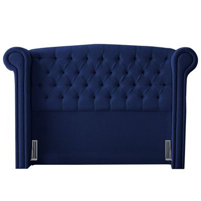 Cabeceira Cama Box Casal Queen Size Adelle 160cm Com Frame Veludo Azul Escuro - Abmaza