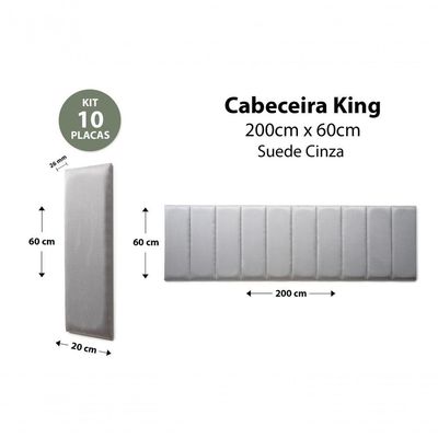 Placas Cabeceira King 200cm X 60cm 10 Placas Suede Cinza