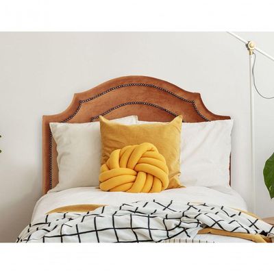 Cabeceira Solteiro Luxo 90x60 Veludo Terracota Tachas Fumê