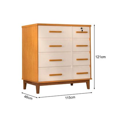 Cômoda Para Quarto 8 Gavetas Detroit Nature/ Off White - Cor: Bege