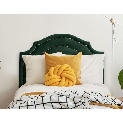 Cabeceira Solteiro Luxo 90x60 Veludo Verde Tachas Fumê