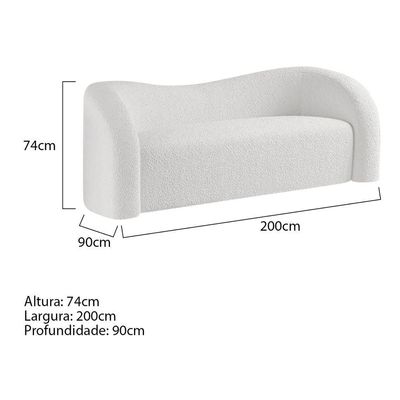 Sofá Curvo 3 Lugares Orgânico Sala Recepção Coréia 200cm Bouclé Branco