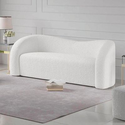 Sofá Curvo 3 Lugares Orgânico Sala Recepção Coréia 200cm Bouclé Branco