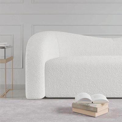Sofá Curvo 3 Lugares Orgânico Sala Recepção Coréia 200cm Bouclé Branco