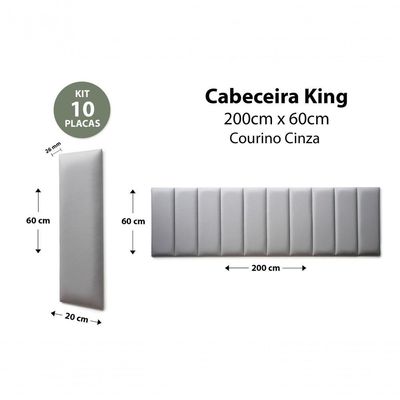 Placas Cabeceira King 200cm X 60cm 10 Placas Courino Cinza