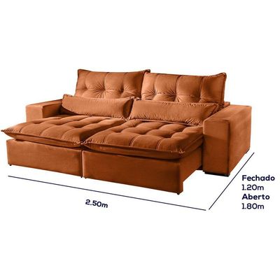 Sofá 4 Lugares Retrátil Máximo 2.50m Veludo Terracota