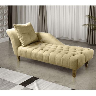 Divã Chesterfield Anna Recamier 160Cm Via Encanto Veludo Bege Areia Lado Esquerdo