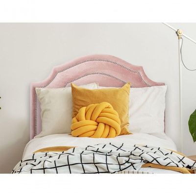 Cabeceira Solteiro Luxo 90x60 Veludo Rosê Tachas Prata