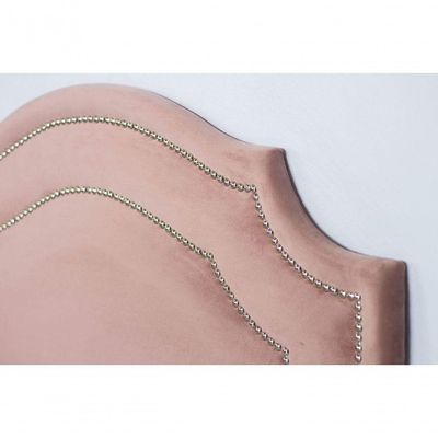 Cabeceira Solteiro Luxo 90x60 Veludo Rosê Tachas Prata