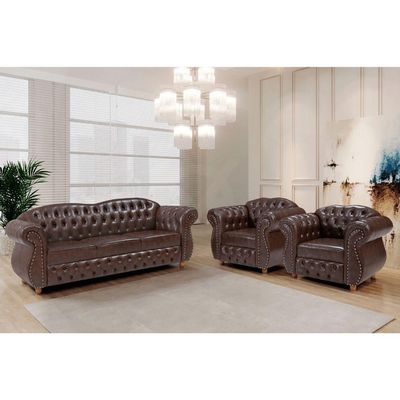 Kit 03 Peças Sofá E Poltronas Chesterfield Merlô Via Encanto Courano Marrom Pinhão