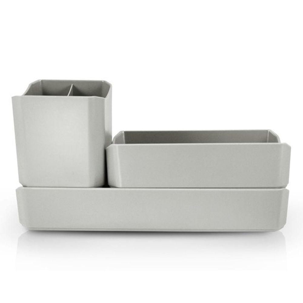 Organizador De Mesa- Maquiagem - Porta Treco - Caneta 3 Peças Linha Loft Cinza