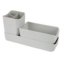 Organizador De Mesa- Maquiagem - Porta Treco - Caneta 3 Peças Linha Loft Cinza
