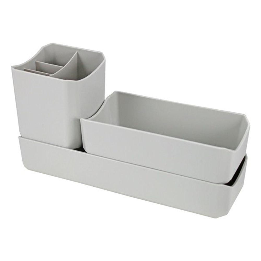 Organizador De Mesa- Maquiagem - Porta Treco - Caneta 3 Peças Linha Loft Cinza