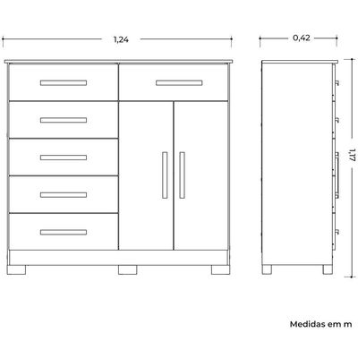 Cômoda Sapateira Mandarim 6 Gavetas 2 Portas Cinamomo