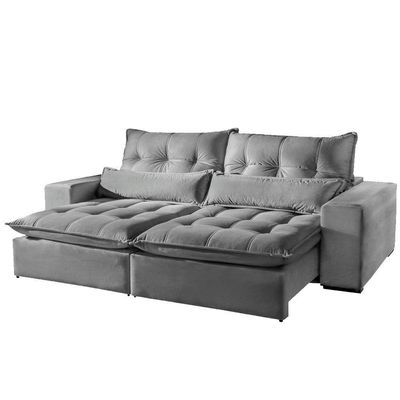 Sofá 4 Lugares Máximo Retrátil E Reclinável 2,50M Suede Cinza Claro Cinza Claro