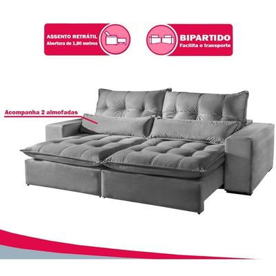 Sofá 4 Lugares Máximo Retrátil E Reclinável 2,50M Suede Cinza Claro Cinza Claro