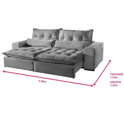 Sofá 4 Lugares Máximo Retrátil E Reclinável 2,50M Suede Cinza Claro Cinza Claro