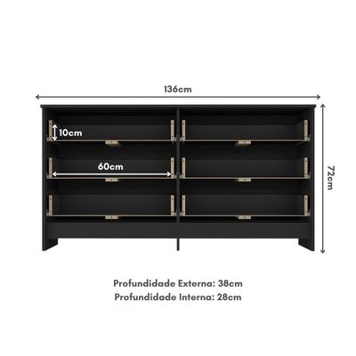 Cômoda 136cm Com 6 Gavetas Flex Multimóveis Preto