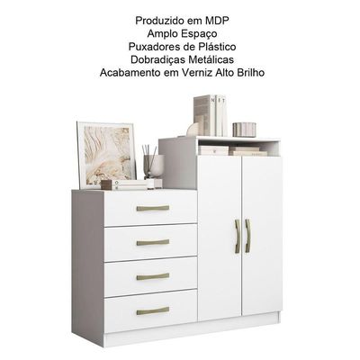 Cômoda 2 Portas 4 Gavetas Lucy Branco