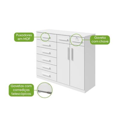 Comoda Toronto 2 Portas 8 Gavetas Branco