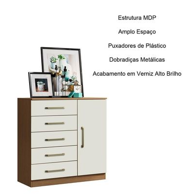 Cômoda 5 Gavetas 1 Porta Lily Atacama Off White