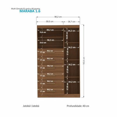 Multi Comoda Maraba 1 Porta 6 Gavetas Jatoba Santos Andira Jatobá