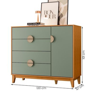 Cômoda Sapateira Ipe Quarto Com 4 Gavetas E 1 Porta Cinamomo/salvia Cinamomo/salvia