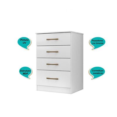 Cômoda Com 4 Gavetas Ms913 - Branco