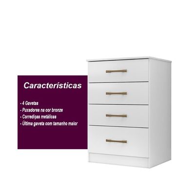 Cômoda Com 4 Gavetas Ms913 - Branco