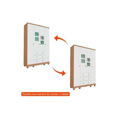 Guarda Roupa Infantil Uli c/ 4 Portas e 3 Gavetas Branco - Peroba