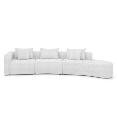 Sofá Curvo Decorativo Kimiko 437cm 5 Lugares Sala De Estar Com Chaise Bouclê Branco G52 - Gran Belo