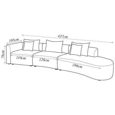 Sofá Curvo Decorativo Kimiko 437cm 5 Lugares Sala De Estar Com Chaise Bouclê Branco G52 - Gran Belo